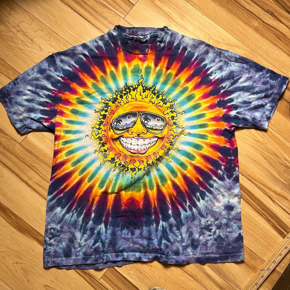 VINTAGE 90s Grateful Dead Smiling Sun T-Shirt Size L Jerry Jaspar 1991 Tie Dye